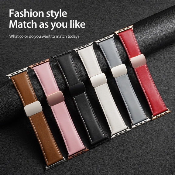 For Apple Watch Series 7 41mm DUX DUCIS YA Series Magnetic Buckle Genuine Leather Watch Band(Grey)