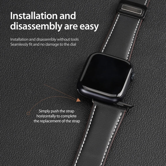 For Apple Watch SE 40mm DUX DUCIS YA Series Magnetic Buckle Genuine Leather Watch Band(Black)