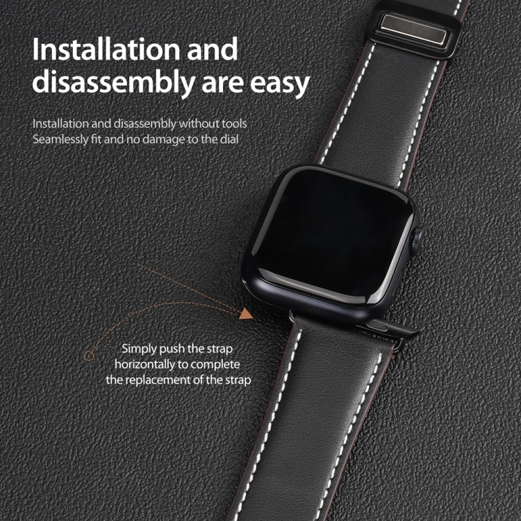 For Apple Watch SE 40mm DUX DUCIS YA Series Magnetic Buckle Genuine Leather Watch Band(Black)
