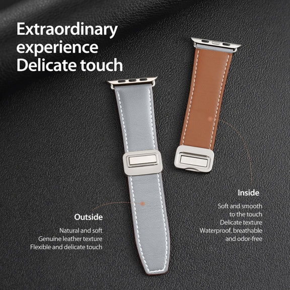 For Apple Watch Series 4 40mm DUX DUCIS YA Series Magnetic Buckle Genuine Leather Watch Band(Grey)