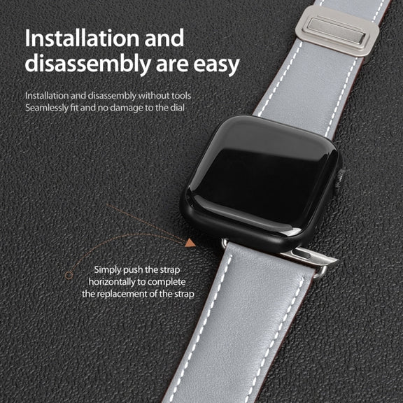 For Apple Watch Series 2 38mm DUX DUCIS YA Series Magnetic Buckle Genuine Leather Watch Band(Grey)