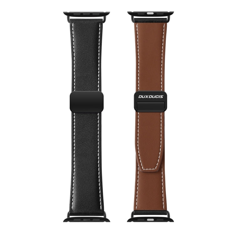 For Apple Watch 42mm DUX DUCIS YA Series Magnetic Buckle Genuine Leather Watch Band(Black)