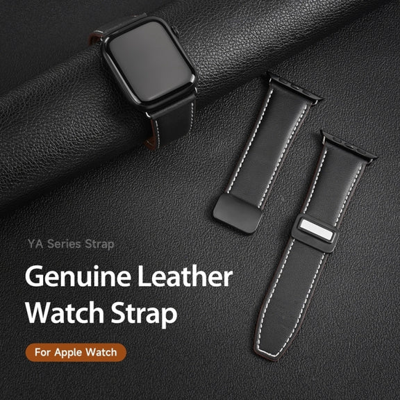 For Apple Watch 42mm DUX DUCIS YA Series Magnetic Buckle Genuine Leather Watch Band(Black)