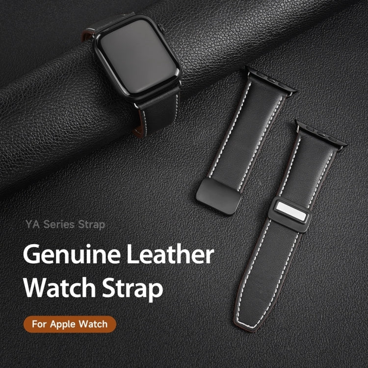 For Apple Watch 42mm DUX DUCIS YA Series Magnetic Buckle Genuine Leather Watch Band(Black)