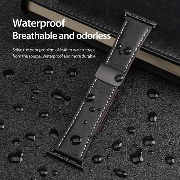 For Apple Watch 42mm DUX DUCIS YA Series Magnetic Buckle Genuine Leather Watch Band(Black)