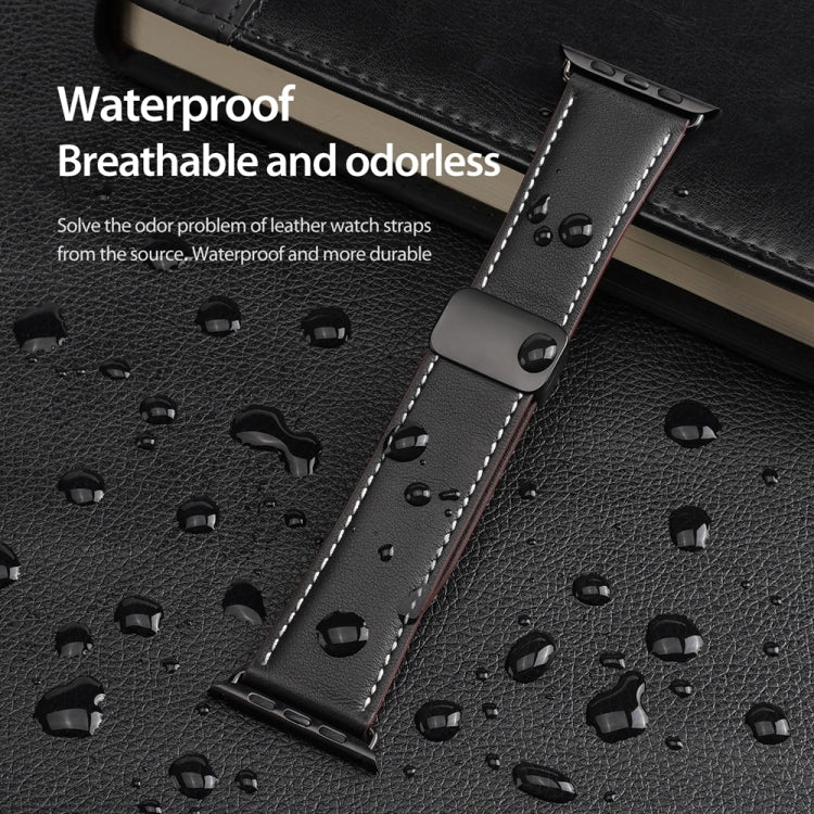 For Apple Watch 42mm DUX DUCIS YA Series Magnetic Buckle Genuine Leather Watch Band(Black)