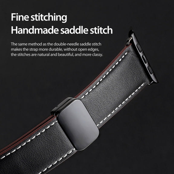 For Apple Watch 42mm DUX DUCIS YA Series Magnetic Buckle Genuine Leather Watch Band(Black)