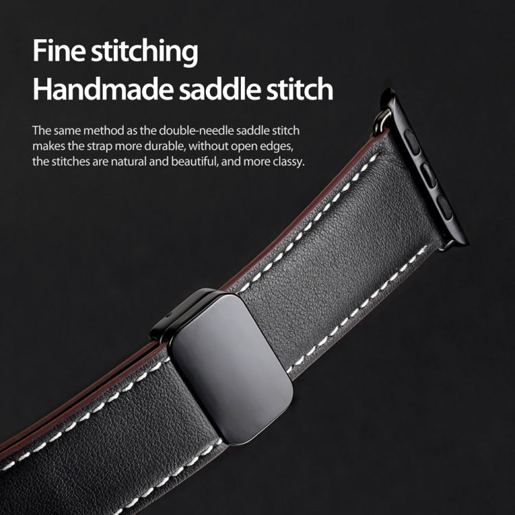 For Apple Watch 42mm DUX DUCIS YA Series Magnetic Buckle Genuine Leather Watch Band(Black)