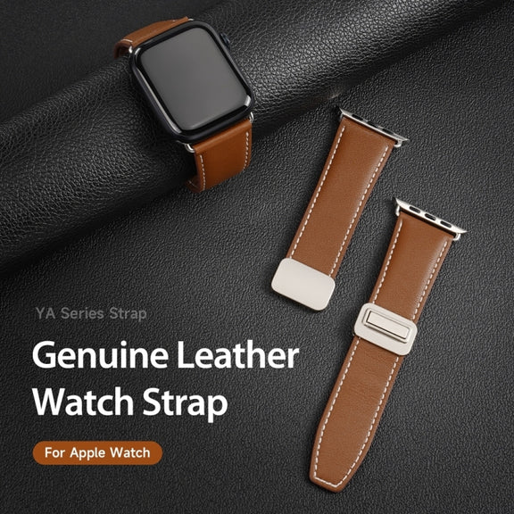 For Apple Watch 42mm DUX DUCIS YA Series Magnetic Buckle Genuine Leather Watch Band(Brown)