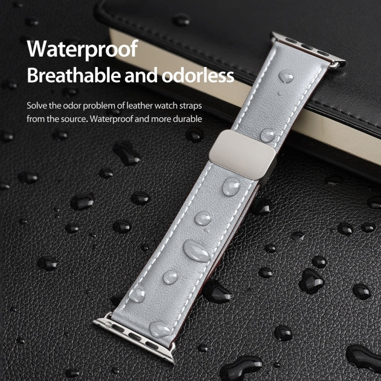 For Apple Watch 42mm DUX DUCIS YA Series Magnetic Buckle Genuine Leather Watch Band(Grey)