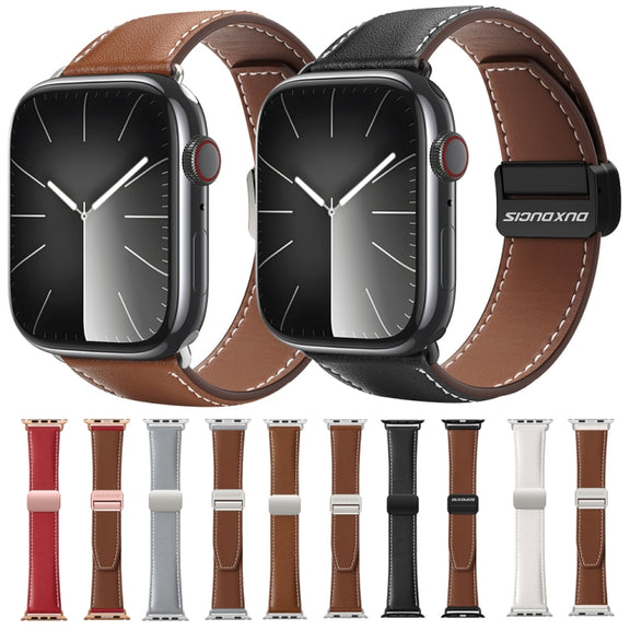 For Apple Watch 42mm DUX DUCIS YA Series Magnetic Buckle Genuine Leather Watch Band(Black)