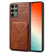 For Samsung Galaxy S24 Ultra 5G Denior Imitation Crocodile Leather Back Phone Case with Holder(Brown)