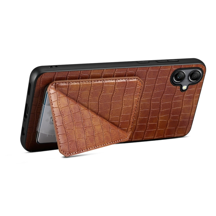 For Samsung Galaxy S24 Ultra 5G Denior Imitation Crocodile Leather Back Phone Case with Holder(Brown)