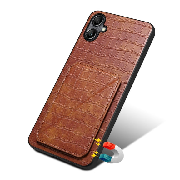 For Samsung Galaxy S24 Ultra 5G Denior Imitation Crocodile Leather Back Phone Case with Holder(Brown)