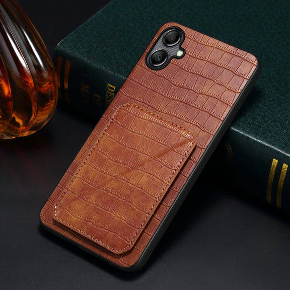 For Samsung Galaxy S24 Ultra 5G Denior Imitation Crocodile Leather Back Phone Case with Holder(Brown)