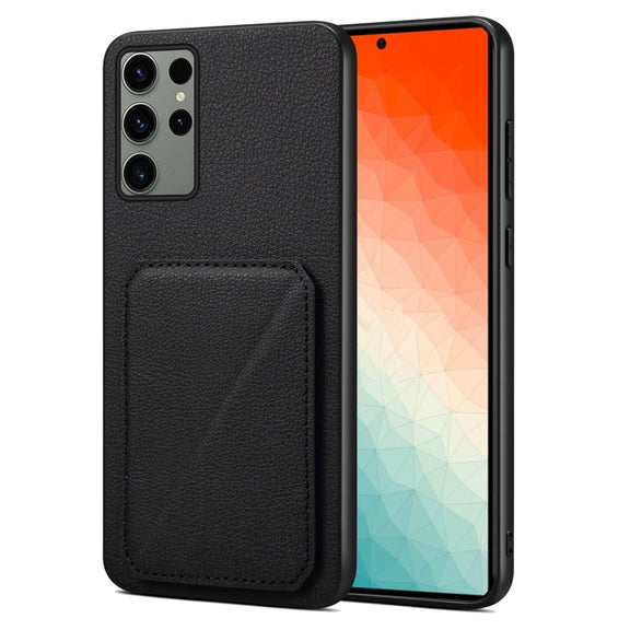 For Samsung Galaxy S24 Ultra 5G Denior Imitation Calf Leather Back Phone Case with Holder(Black)