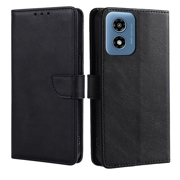 For Motorola Moto G Play 4G 2024 Calf Texture Buckle Flip Leather Phone Case(Black)