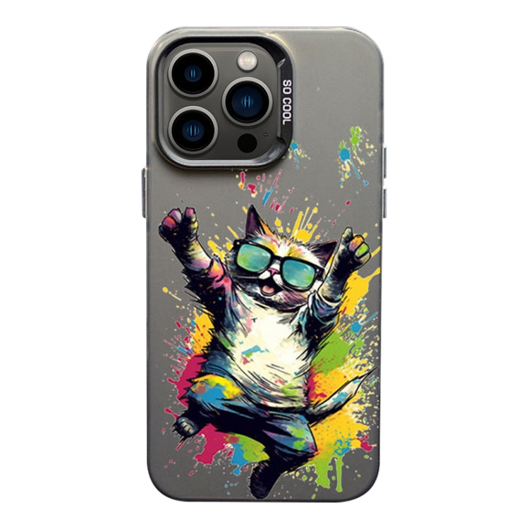 For iPhone 12 Pro Max Color Ink Frosted PC+TPU Phone Case(Glasses Cat) - iPhone 12 Pro Max Cases by PMC TechLife | Online Shopping South Africa | PMC TechLife