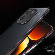 For vivo iQOO 12 Aurora Series Lens Protector + Metal Frame Phone Case(Black Blue)