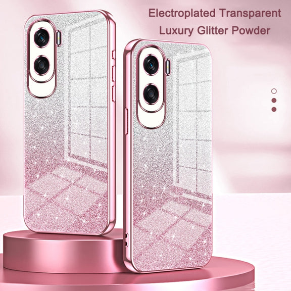 For Honor Magic6 Pro Gradient Glitter Powder Electroplated Phone Case(Pink)
