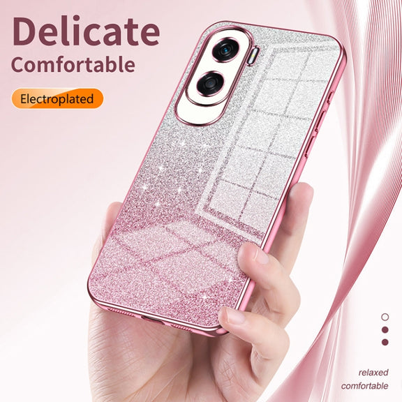 For Honor Magic6 Pro Gradient Glitter Powder Electroplated Phone Case(Black)