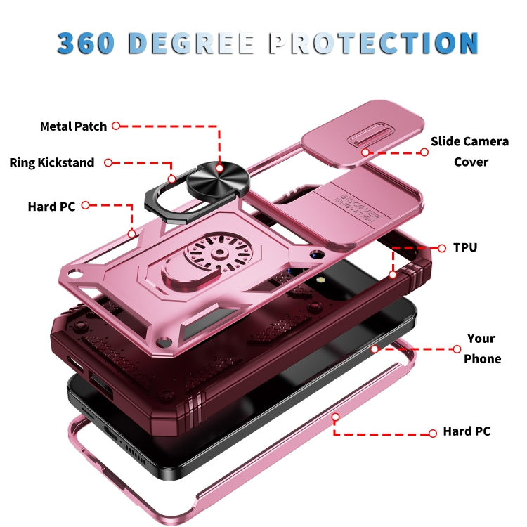For Samsung Galaxy S24 5G Sliding Camshield TPU + PC Phone Case with Holder(Pink+Rose Red) - Galaxy S24 5G Cases by PMC TechLife | Online Shopping South Africa | PMC TechLife