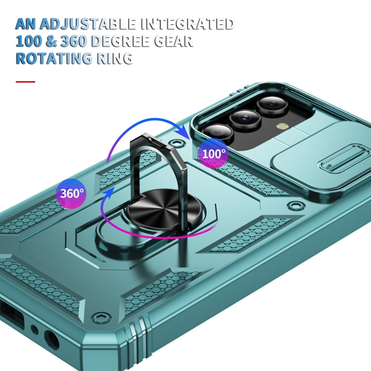 For Samsung Galaxy S24 5G Sliding Camshield TPU + PC Phone Case with Holder(Green) - Galaxy S24 5G Cases by PMC TechLife | Online Shopping South Africa | PMC TechLife