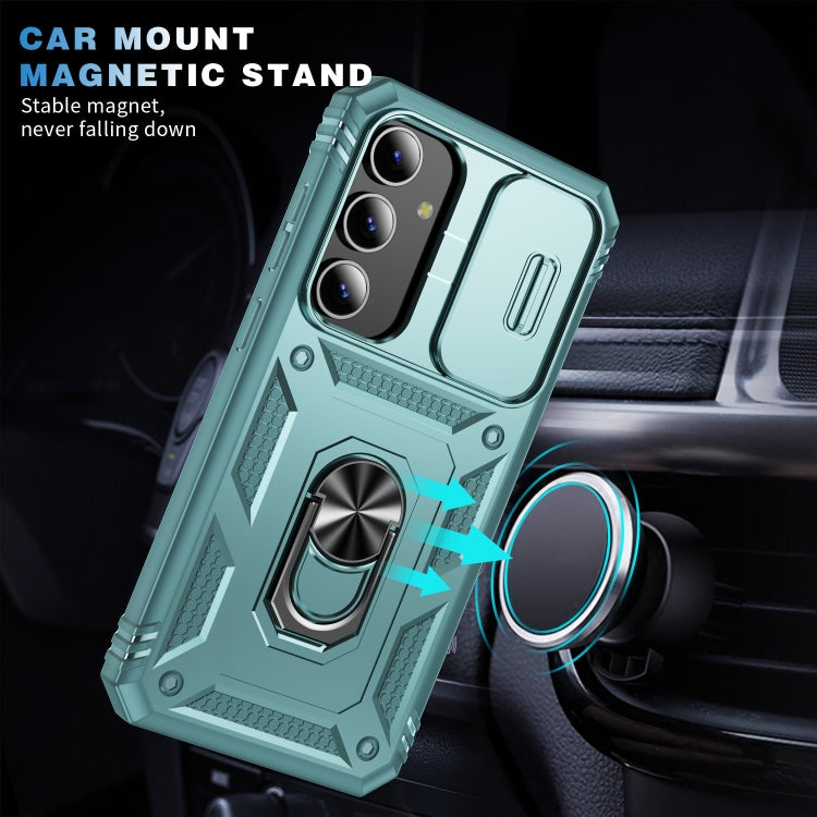 For Samsung Galaxy S24 5G Sliding Camshield TPU + PC Phone Case with Holder(Green) - Galaxy S24 5G Cases by PMC TechLife | Online Shopping South Africa | PMC TechLife
