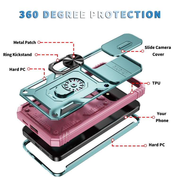 For Samsung Galaxy S24 5G Sliding Camshield TPU + PC Phone Case with Holder(Green+Pink) - Galaxy S24 5G Cases by PMC TechLife | Online Shopping South Africa | PMC TechLife