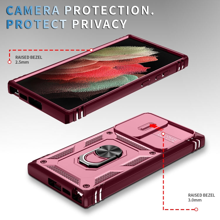 For Samsung Galaxy S24 Ultra 5G Sliding Camshield TPU + PC Phone Case with Holder(Pink+Rose Red) - Galaxy S24 Ultra 5G Cases by PMC TechLife | Online Shopping South Africa | PMC TechLife