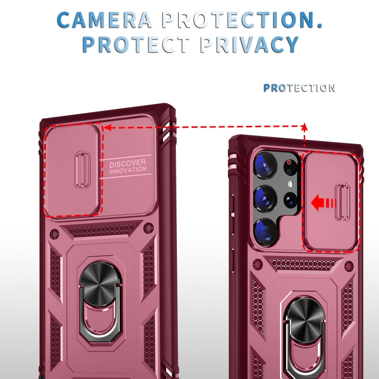 For Samsung Galaxy S24 Ultra 5G Sliding Camshield TPU + PC Phone Case with Holder(Pink+Rose Red) - Galaxy S24 Ultra 5G Cases by PMC TechLife | Online Shopping South Africa | PMC TechLife