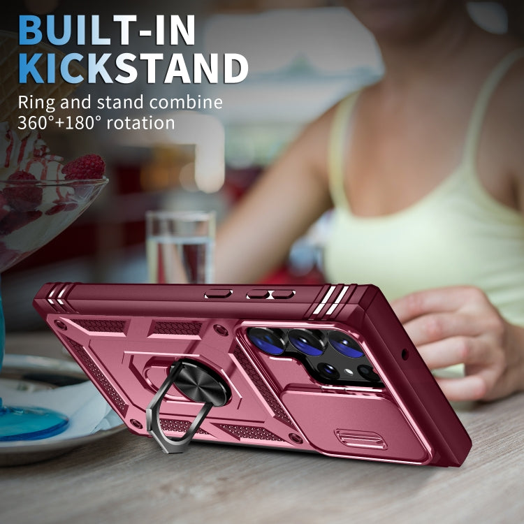 For Samsung Galaxy S24 Ultra 5G Sliding Camshield TPU + PC Phone Case with Holder(Pink+Rose Red) - Galaxy S24 Ultra 5G Cases by PMC TechLife | Online Shopping South Africa | PMC TechLife