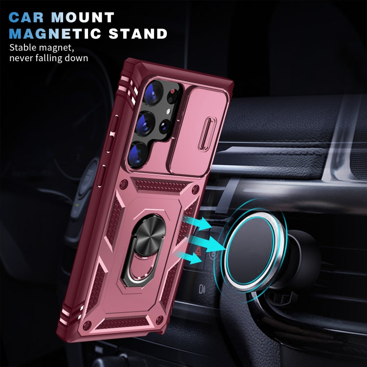 For Samsung Galaxy S24 Ultra 5G Sliding Camshield TPU + PC Phone Case with Holder(Pink+Rose Red) - Galaxy S24 Ultra 5G Cases by PMC TechLife | Online Shopping South Africa | PMC TechLife