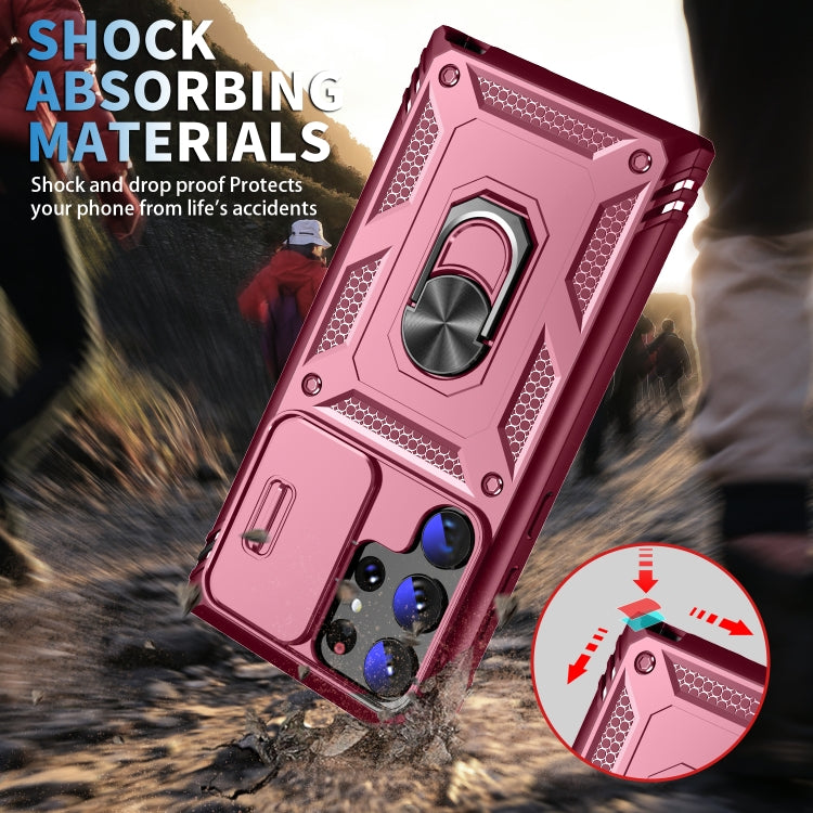 For Samsung Galaxy S24 Ultra 5G Sliding Camshield TPU + PC Phone Case with Holder(Pink+Rose Red) - Galaxy S24 Ultra 5G Cases by PMC TechLife | Online Shopping South Africa | PMC TechLife