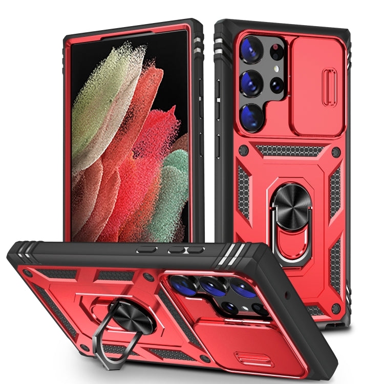 For Samsung Galaxy S24 Ultra 5G Sliding Camshield TPU + PC Phone Case with Holder(Red+Black) - Galaxy S24 Ultra 5G Cases by PMC TechLife | Online Shopping South Africa | PMC TechLife