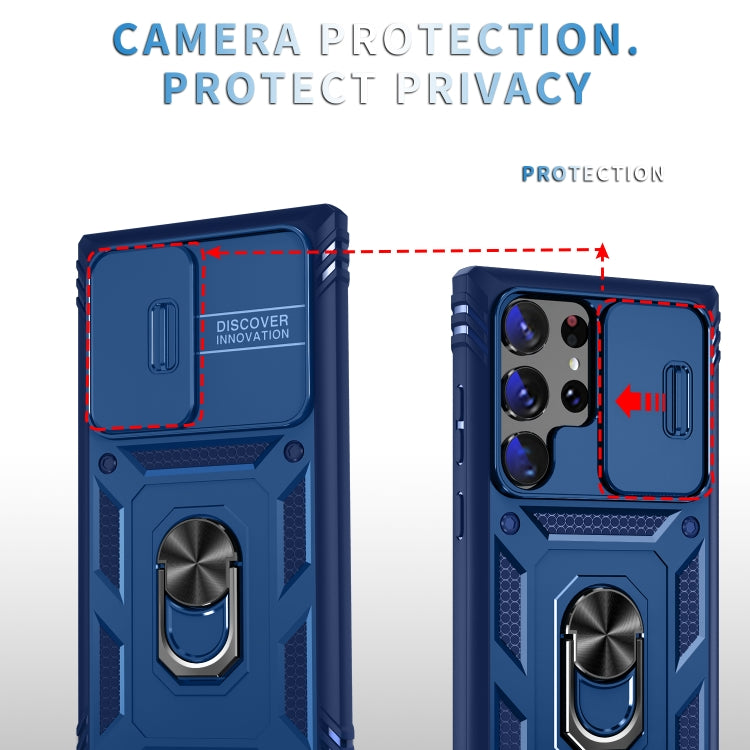 For Samsung Galaxy S24 Ultra 5G Sliding Camshield TPU + PC Phone Case with Holder(Navy Blue) - Galaxy S24 Ultra 5G Cases by PMC TechLife | Online Shopping South Africa | PMC TechLife