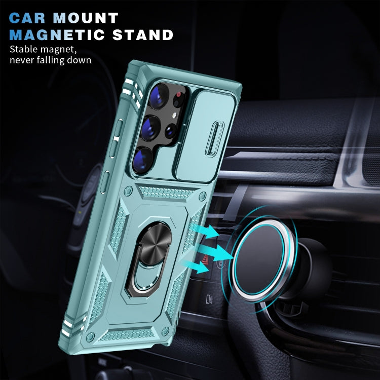 For Samsung Galaxy S24 Ultra 5G Sliding Camshield TPU + PC Phone Case with Holder(Green) - Galaxy S24 Ultra 5G Cases by PMC TechLife | Online Shopping South Africa | PMC TechLife