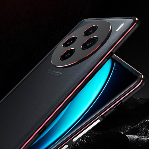 For vivo X100 Aurora Series Metal Frame Phone Case(Black Blue)