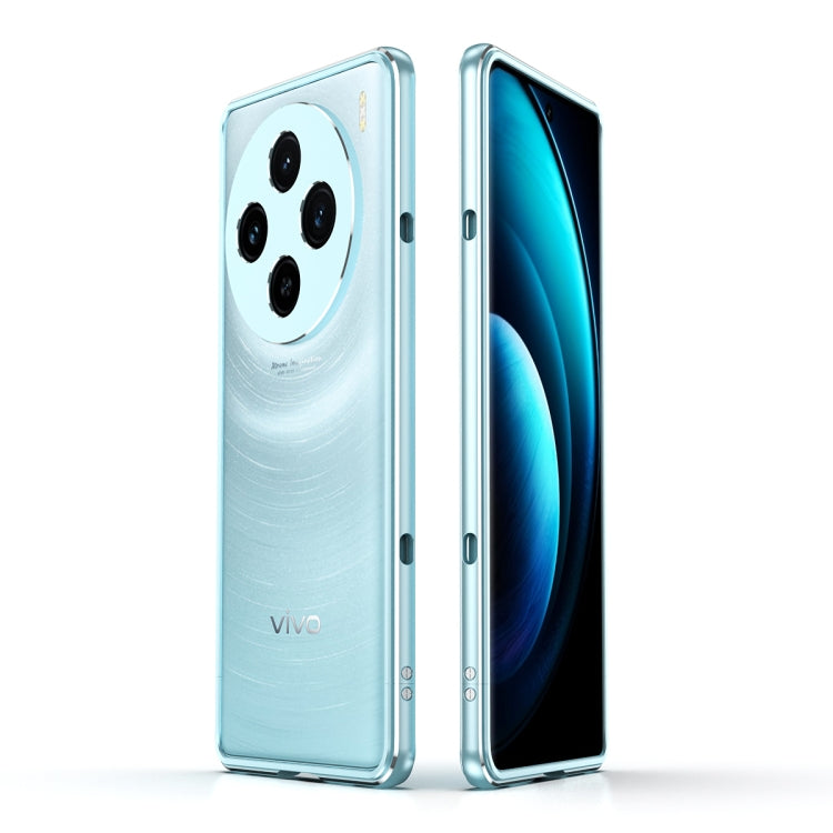 For vivo X100 Aurora Series Metal Frame Phone Case(Blue+Silver)