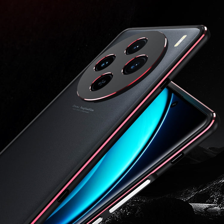For vivo X100 Aurora Series Metal Frame Phone Case(Blue+Silver)