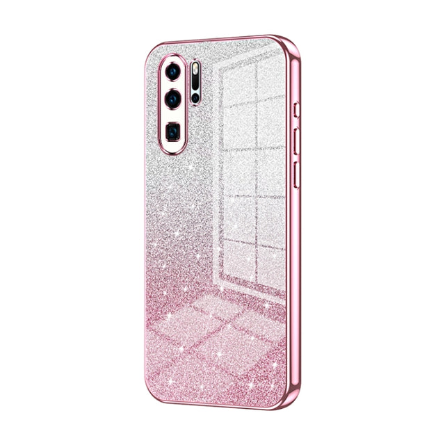 For Huawei P30 Pro Gradient Glitter Powder Electroplated Phone Case(Pink)