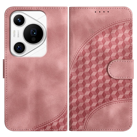 For Huawei Pura 70 Pro / Pura 70 Pro+ Elephant Head Embossed Phone Leather Case with Lanyard(Pink)