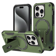 For iPhone 15 Pro MagSafe Holder Armor PC Hybrid TPU Phone Case(Army Green)