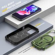 For iPhone 15 Pro MagSafe Holder Armor PC Hybrid TPU Phone Case(Army Green)