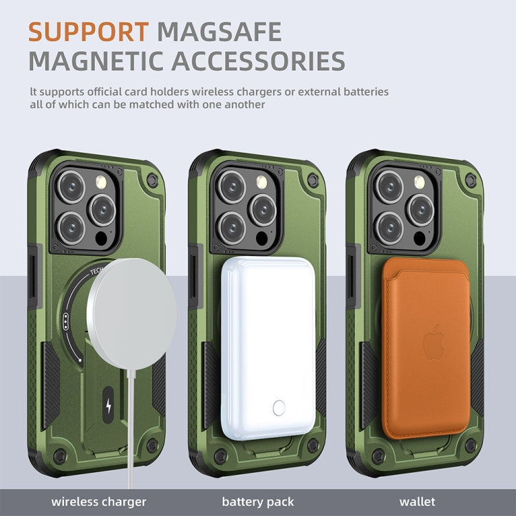 For iPhone 14 MagSafe Holder Armor PC Hybrid TPU Phone Case(Army Green) - iPhone 14 Cases by PMC TechLife | Online Shopping South Africa | PMC TechLife