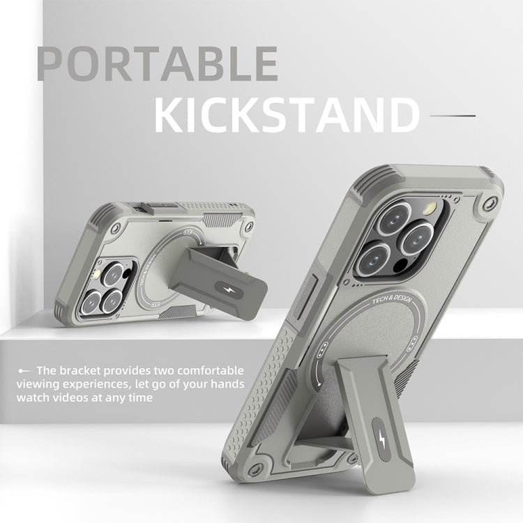 For iPhone 14 Pro Max Armor Magsafe Holder PC Hybrid TPU Phone Case(Grey) - iPhone 14 Pro Max Cases by PMC TechLife | Online Shopping South Africa | PMC TechLife | Buy Now Pay Later Mobicred