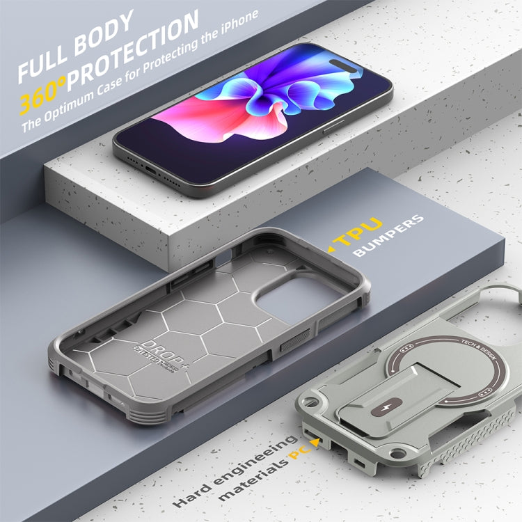 For iPhone 14 Pro Max Armor Magsafe Holder PC Hybrid TPU Phone Case(Grey) - iPhone 14 Pro Max Cases by PMC TechLife | Online Shopping South Africa | PMC TechLife | Buy Now Pay Later Mobicred