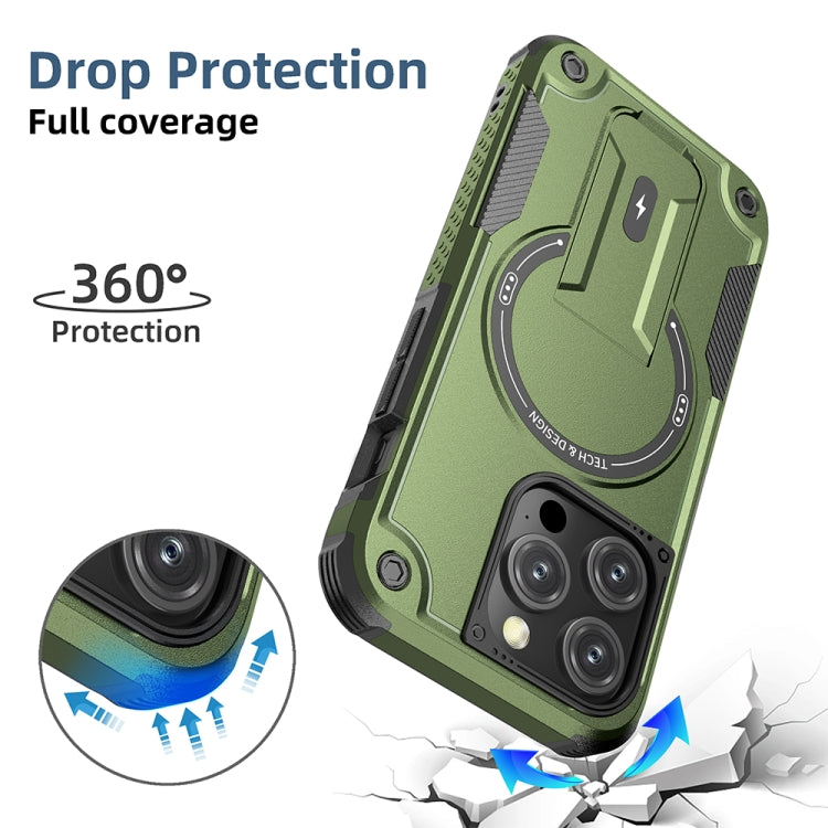 For iPhone 13 Pro Max MagSafe Holder Armor PC Hybrid TPU Phone Case(Army Green) - iPhone 13 Pro Max Cases by PMC TechLife | Online Shopping South Africa | PMC TechLife