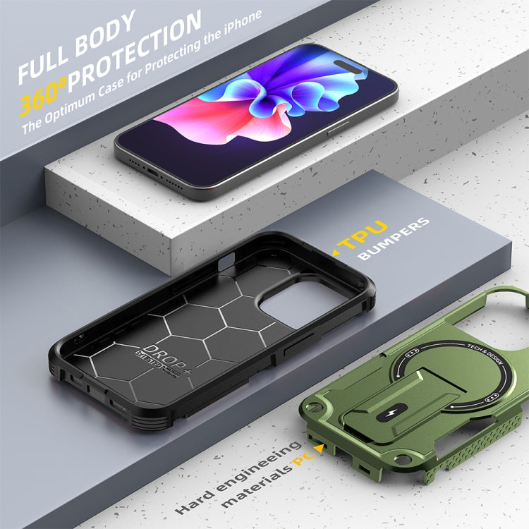 For iPhone 13 Pro Max MagSafe Holder Armor PC Hybrid TPU Phone Case(Army Green) - iPhone 13 Pro Max Cases by PMC TechLife | Online Shopping South Africa | PMC TechLife