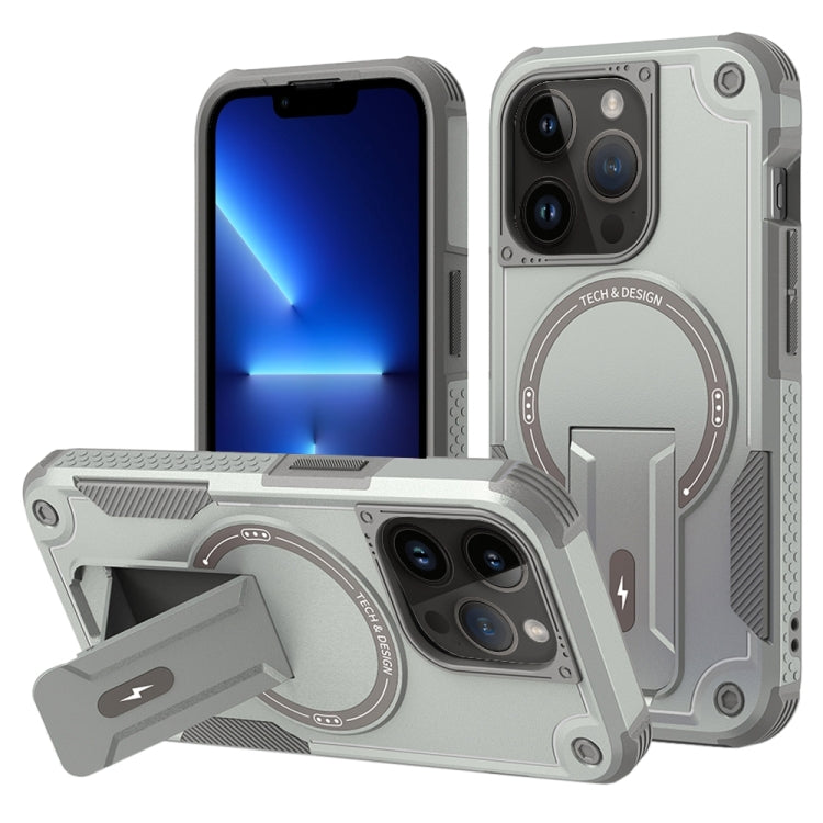 For iPhone 13 Pro MagSafe Holder Armor PC Hybrid TPU Phone Case(Grey) - iPhone 13 Pro Cases by PMC TechLife | Online Shopping South Africa | PMC TechLife